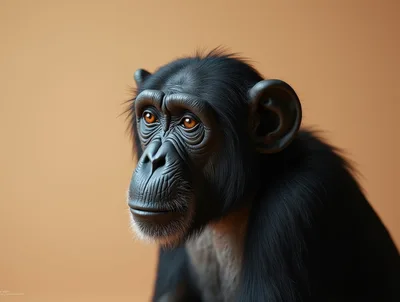 Portrait Of A Chimpanzee Against A Solid Background