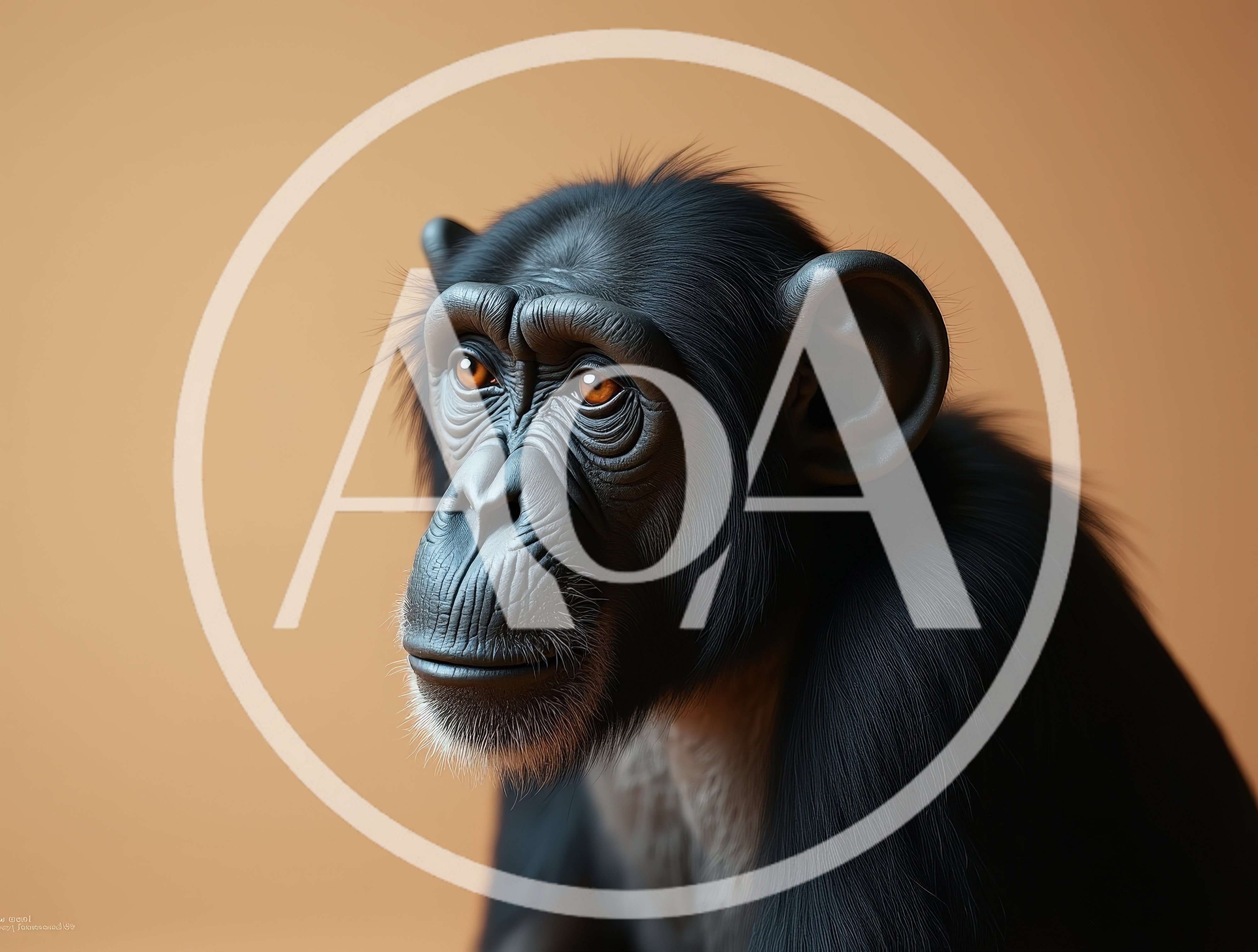 Portrait Of A Chimpanzee Against A Solid Background