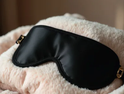 Black Silk Sleep Mask On Soft Fluffy Blanket