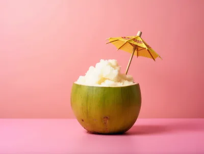 Coconut Sorbet Served In A Fresh Coconut Shell