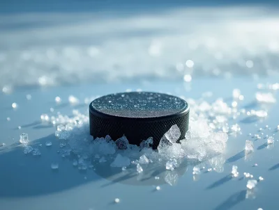 Black Ice Hockey Puck Resting On Frozen Surface