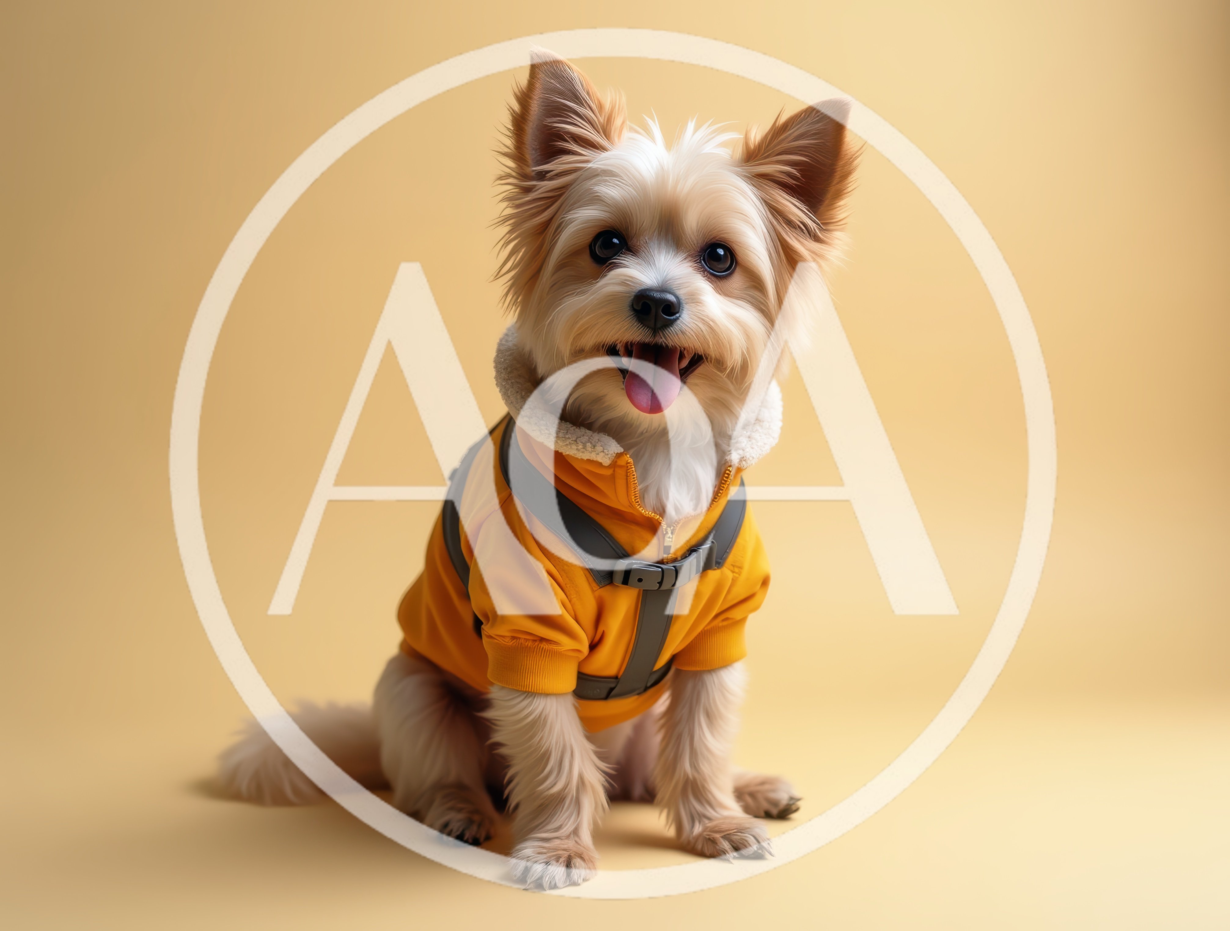 Adorable Yorkshire Terrier Wearing A Yellow Winter Jacket