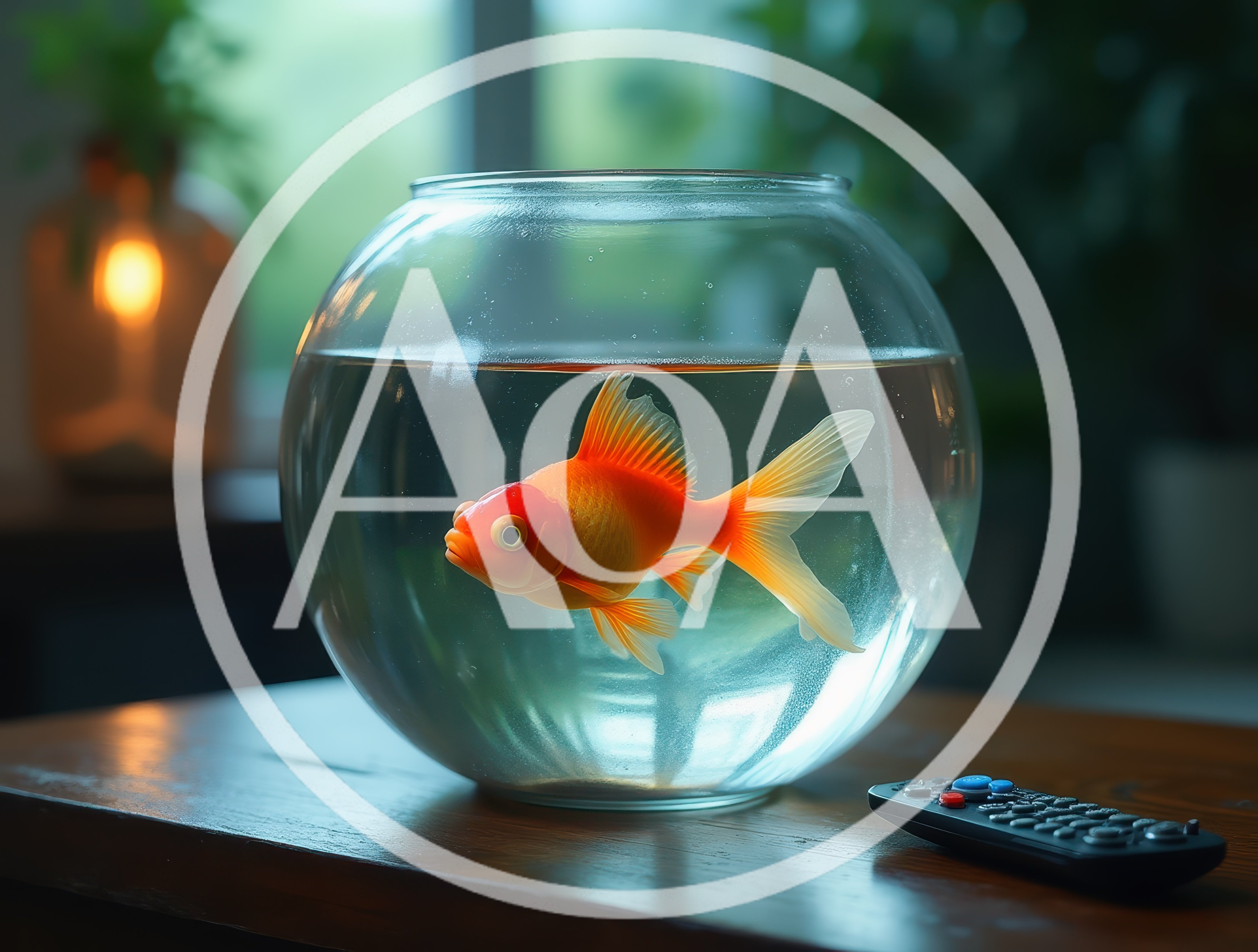 Goldfish Swimming Inside A Glass Bowl On A Table
