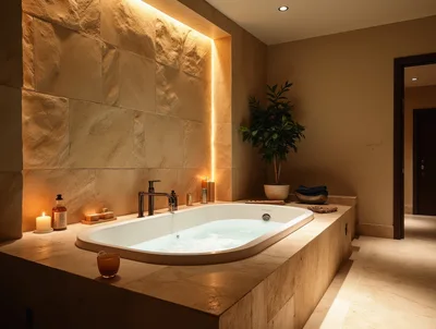 Luxury Bathroom Interior With Built In Bathtub