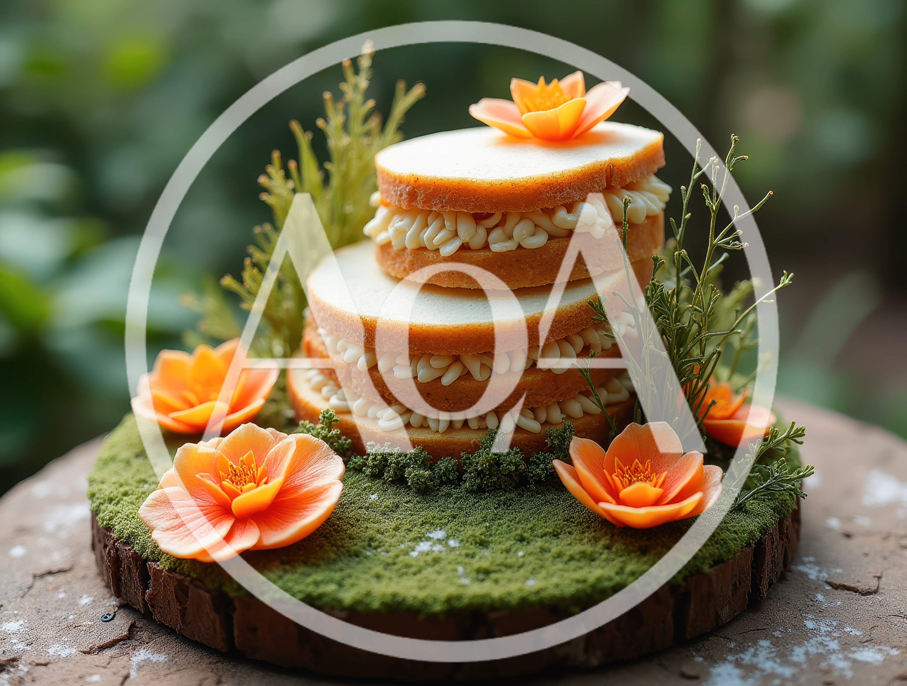 Miniature Layered Cake Decorated With Flowers And Moss