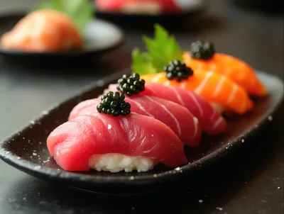 Assorted Nigiri Sushi Platter With Caviar Topping