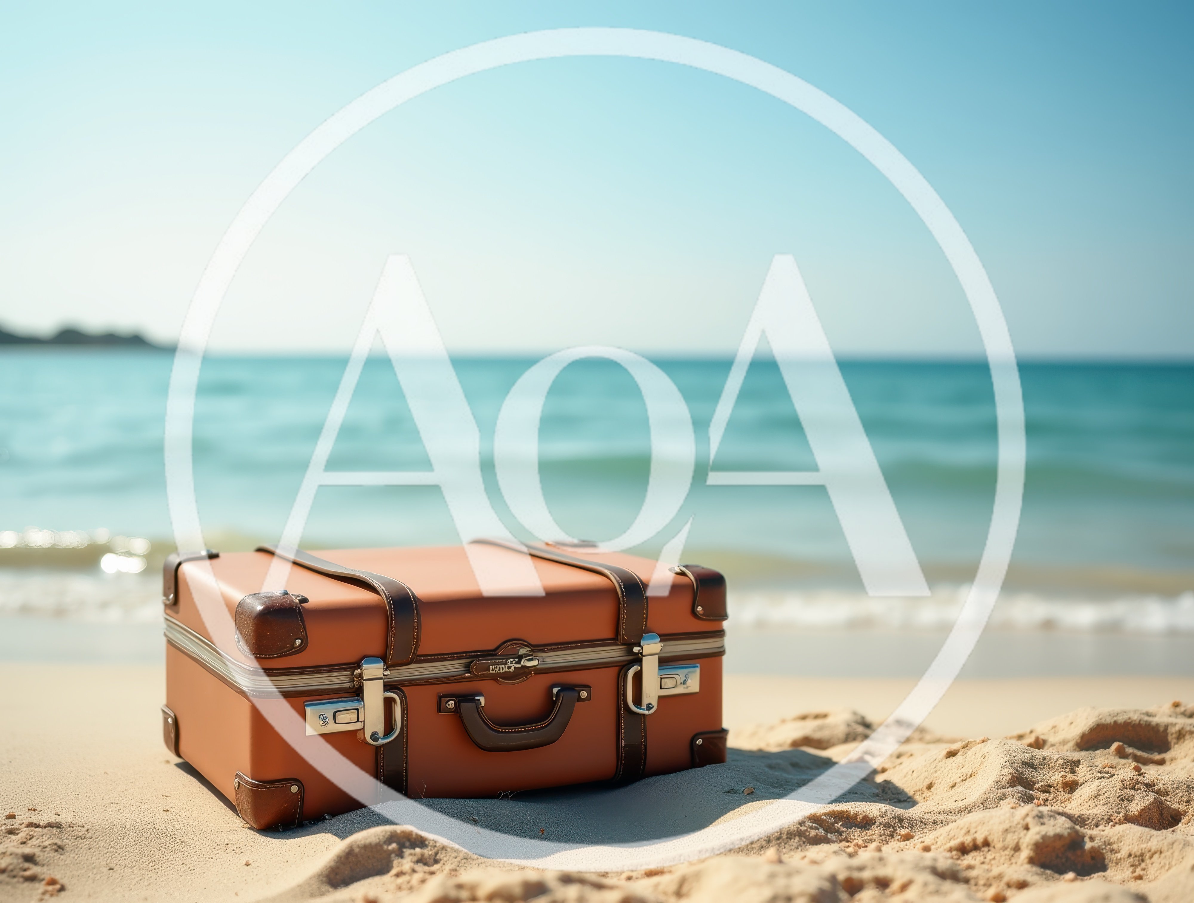 Vintage Brown Suitcase Resting On A Sandy Beach