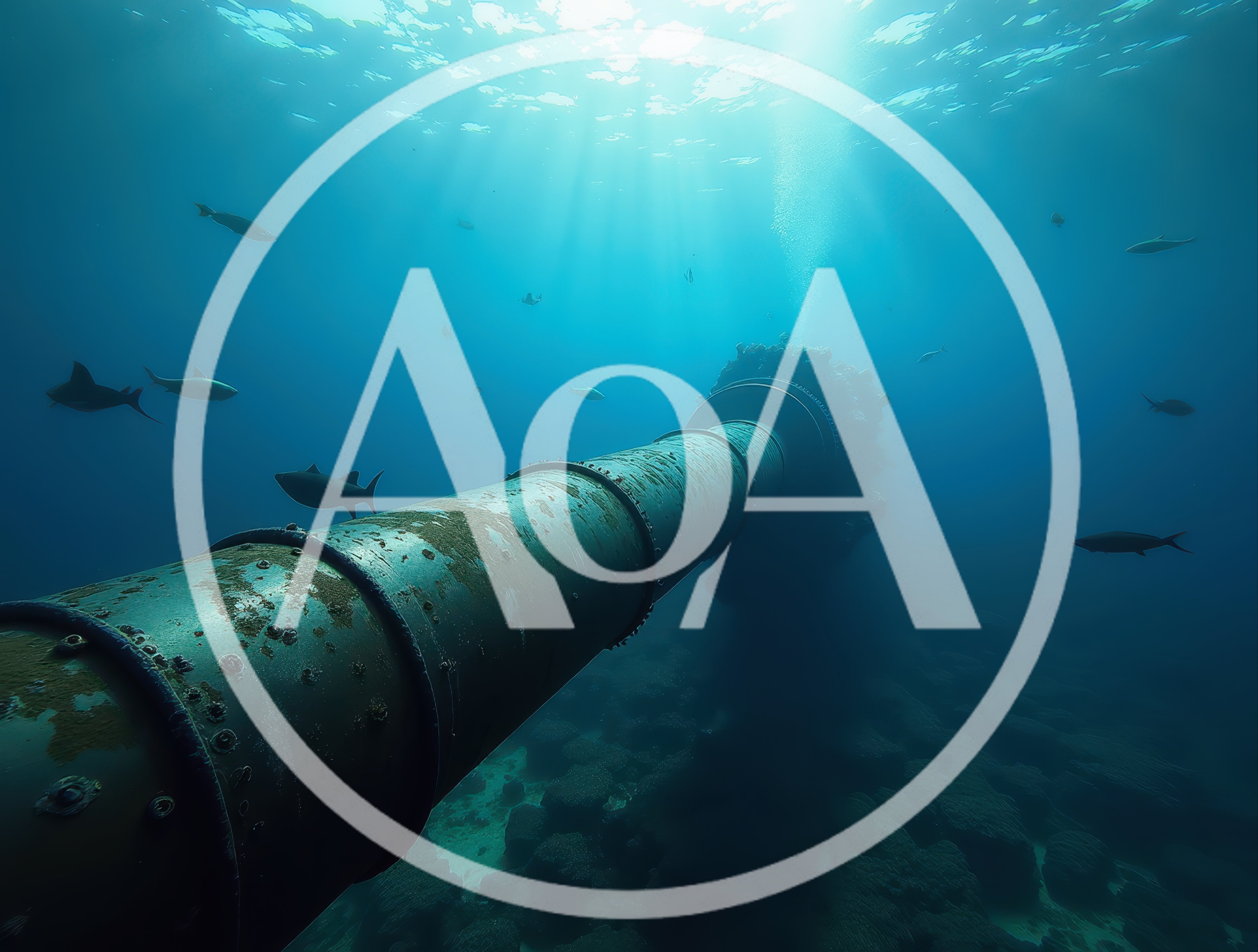 Underwater View Of A Large Submerged Industrial Pipe