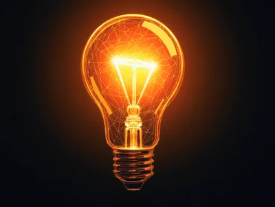 Glowing Digital Wireframe Light Bulb Concept
