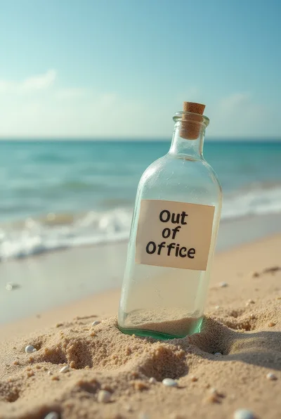 Glass Bottle With Out Of Office Note On Beach