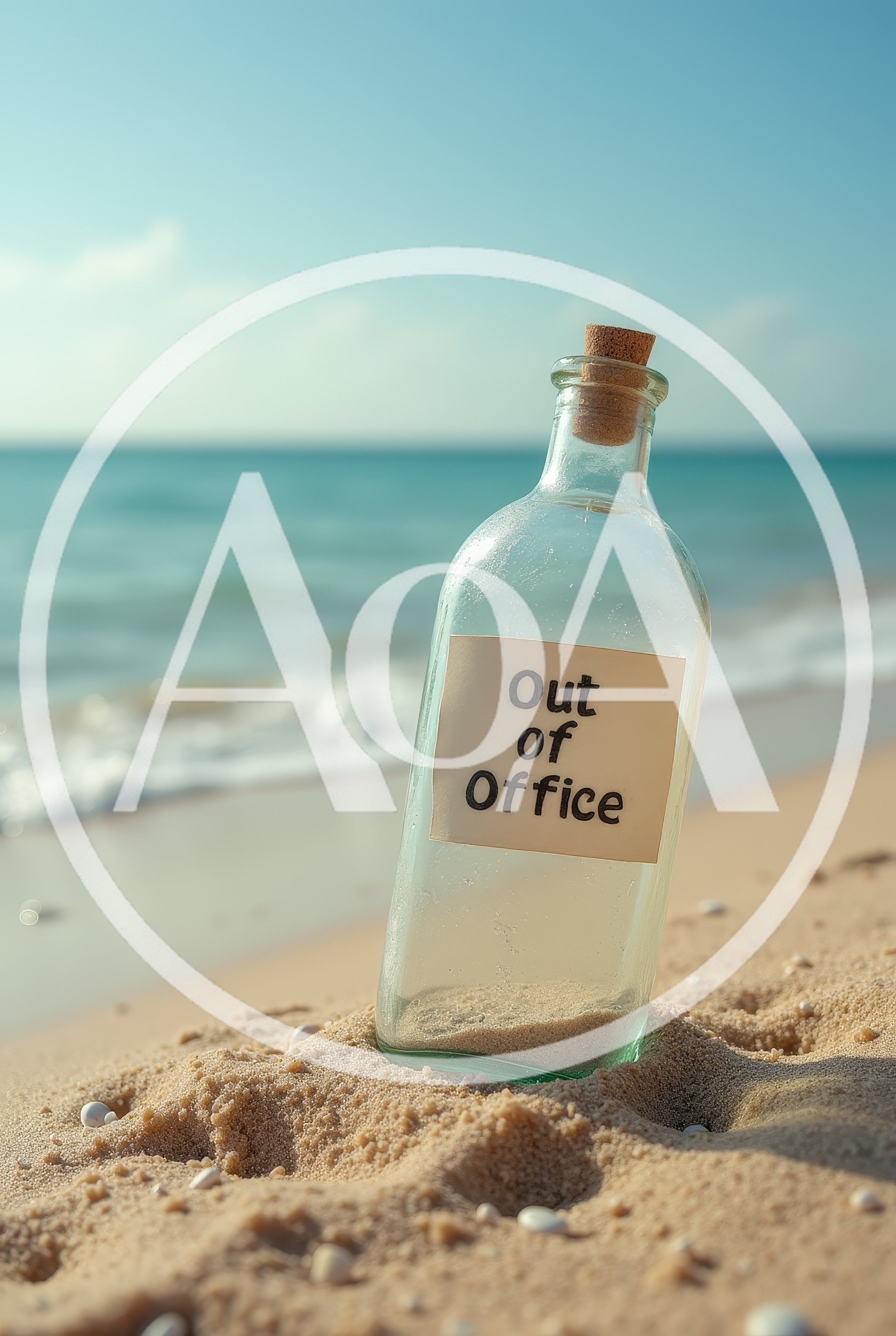 Glass Bottle With Out Of Office Note On Beach