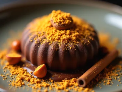 Gourmet Chocolate Dessert With Cinnamon And Crumbled Topping