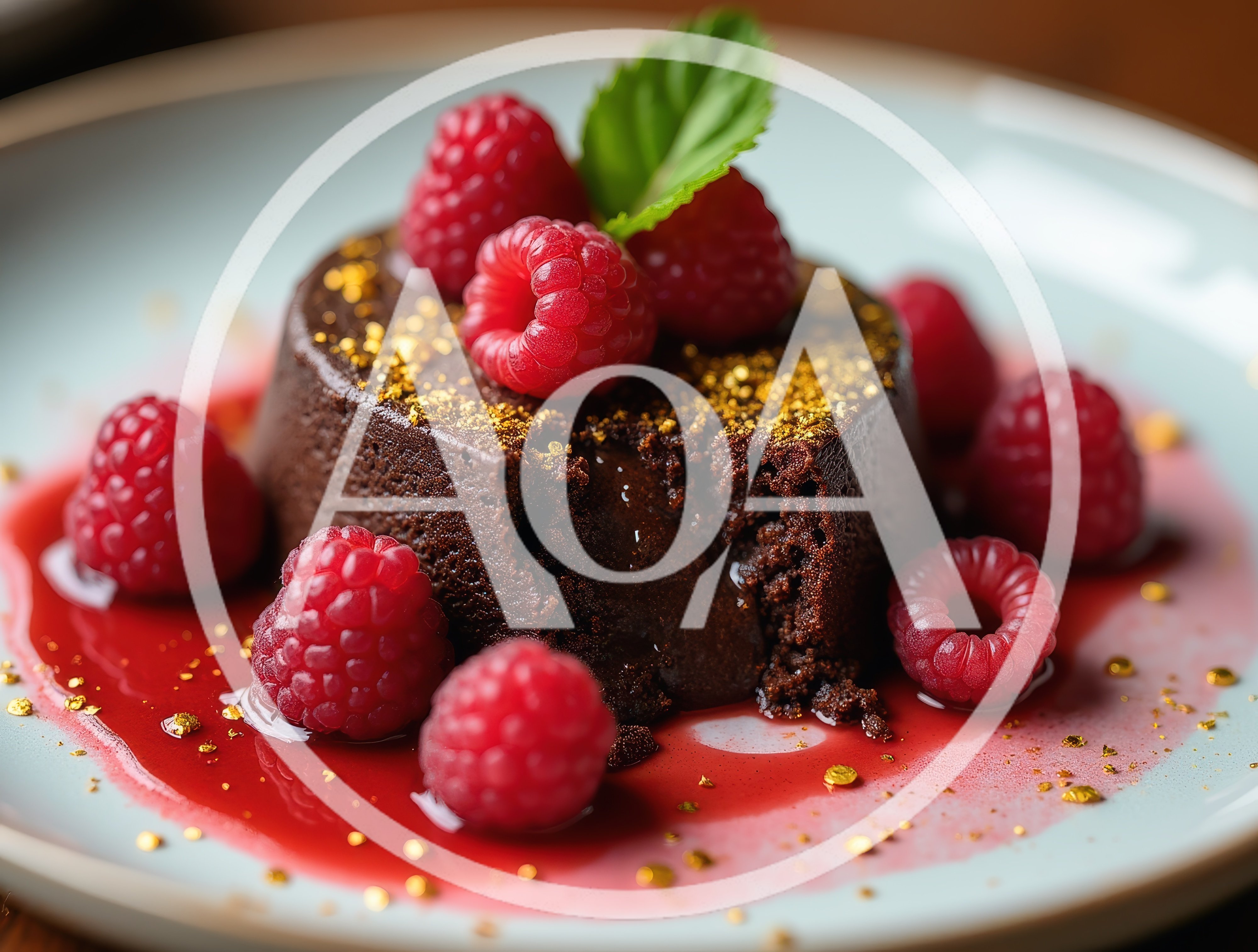 Gourmet Chocolate Lava Cake With Fresh Raspberries