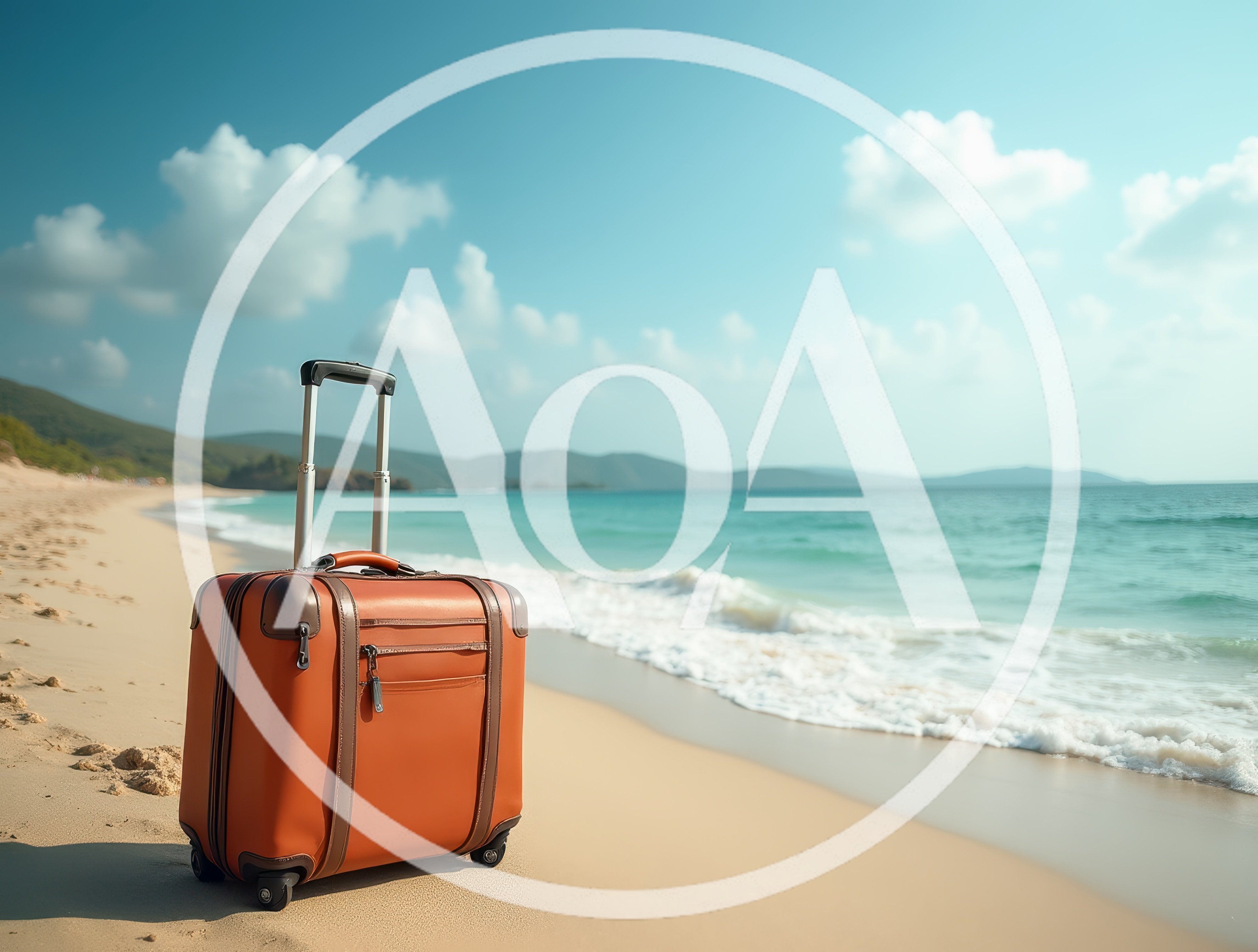 Orange Suitcase Standing on a Tropical Beach