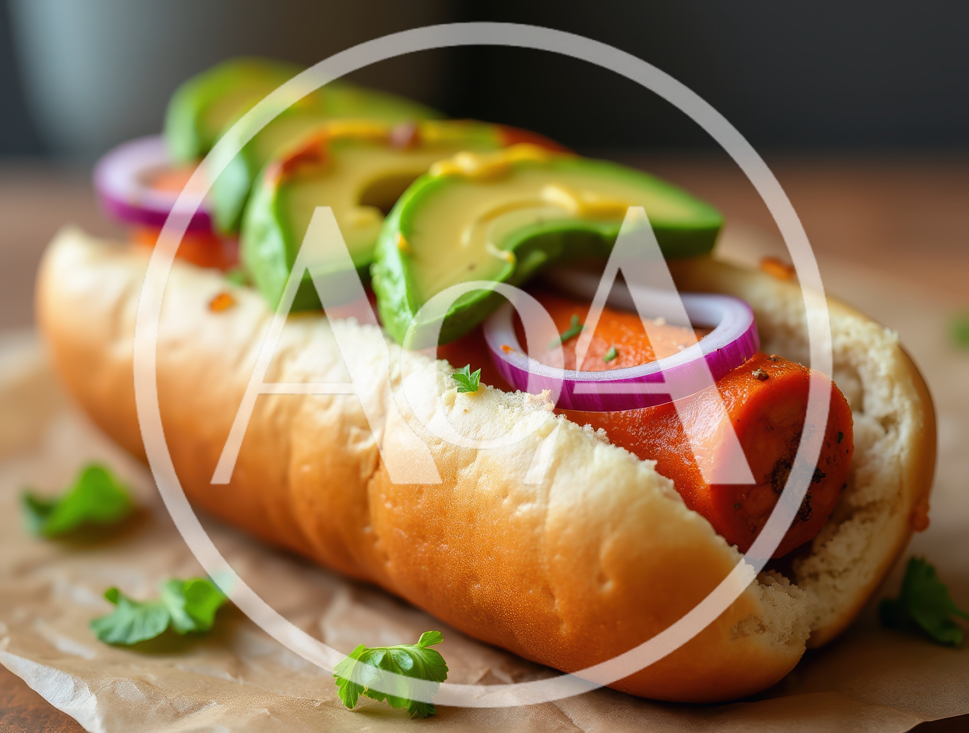 Gourmet Carrot Hot Dog With Avocado And Red Onion