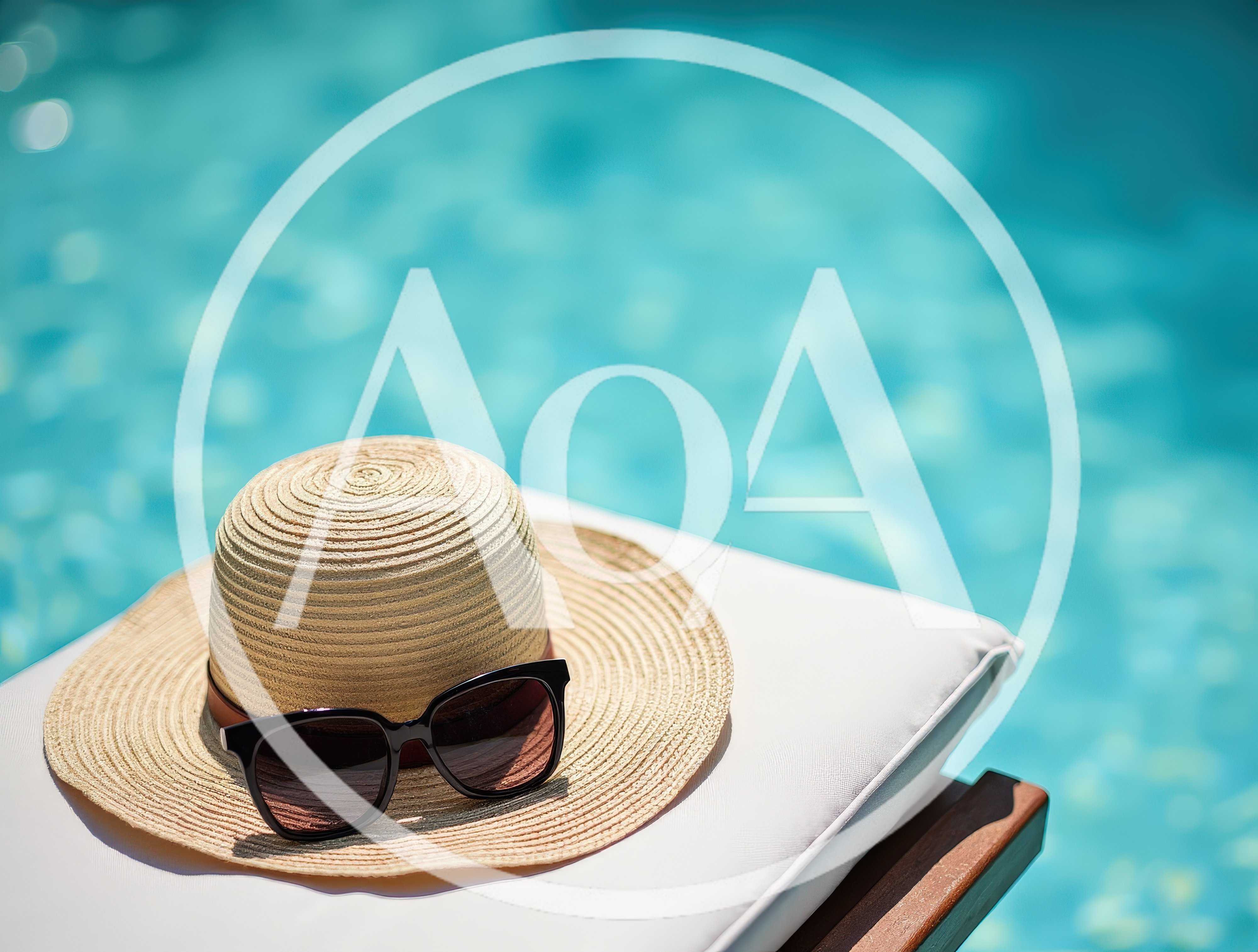 Straw Hat and Sunglasses on Poolside Lounge Chair