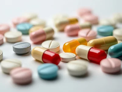 Assorted Pharmaceutical Pills and Capsules on White Surface