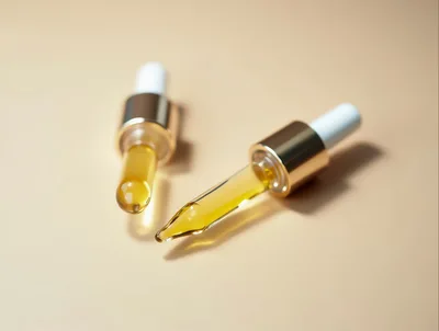 Two Glass Cosmetic Droppers With Golden Serum