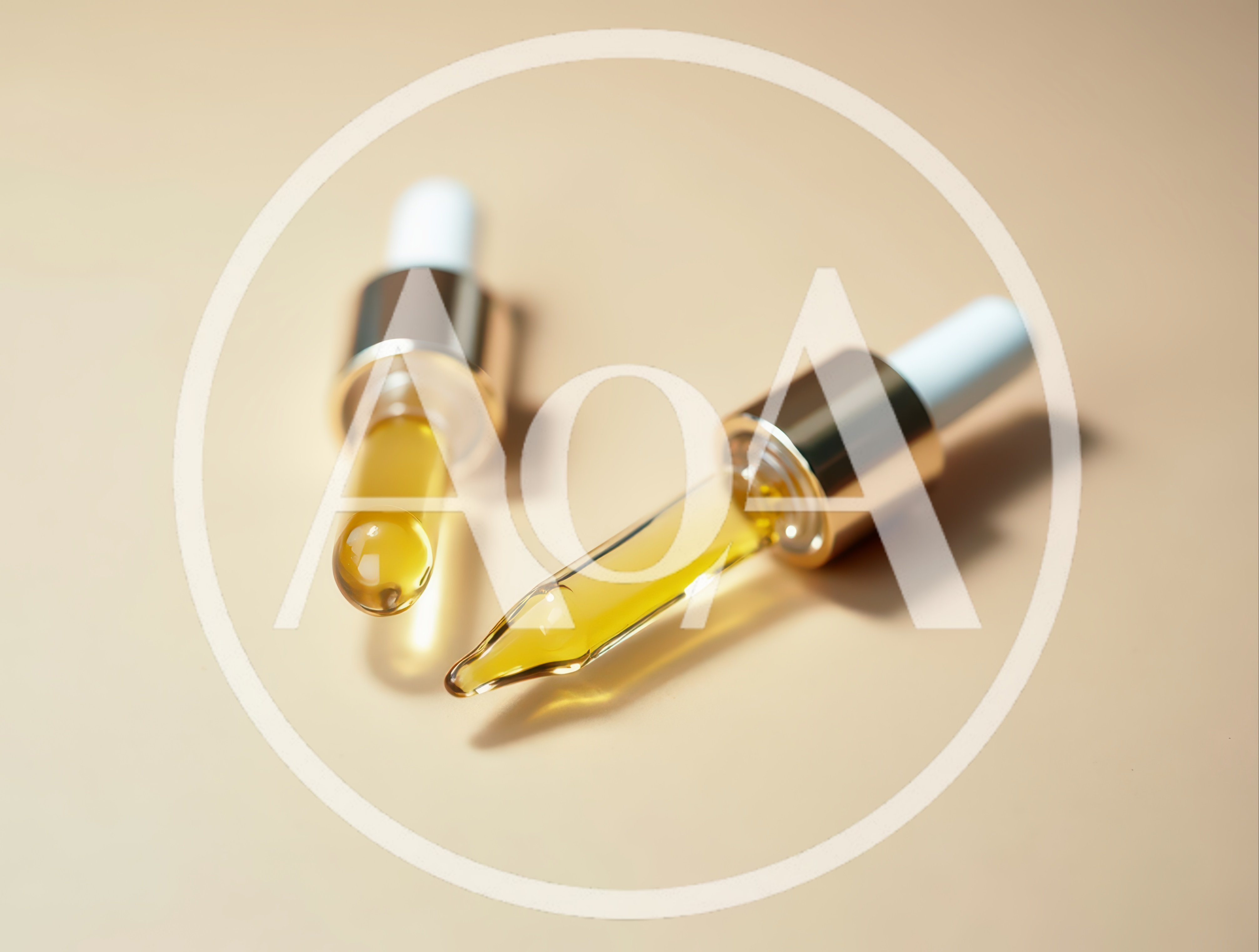 Two Glass Cosmetic Droppers With Golden Serum