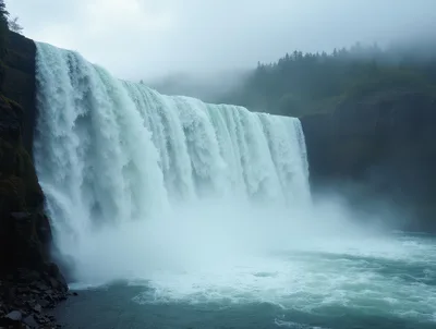 Powerful Waterfall Cascading Over Rocky Cliffside