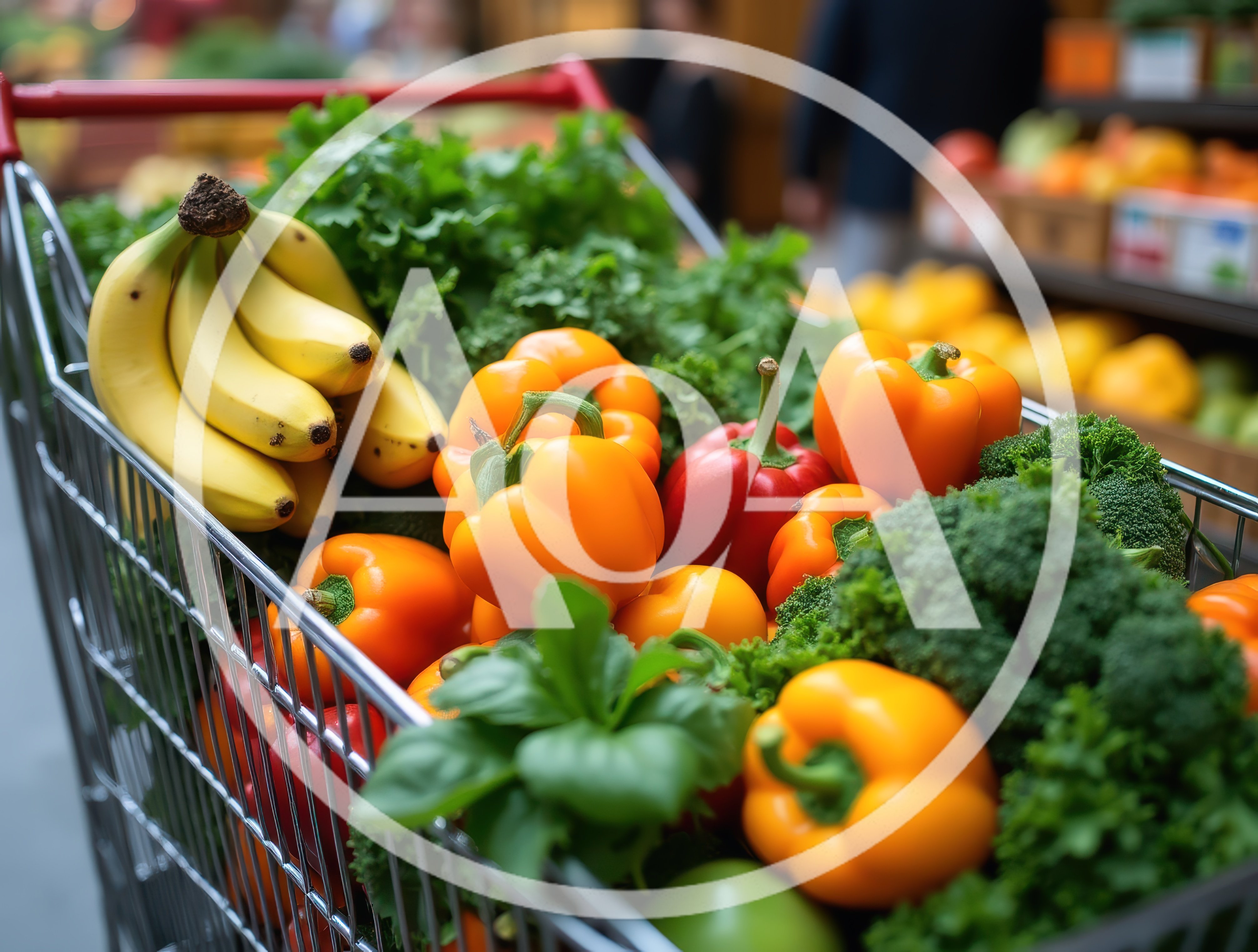 Fresh Produce In A Grocery Store Shopping Cart