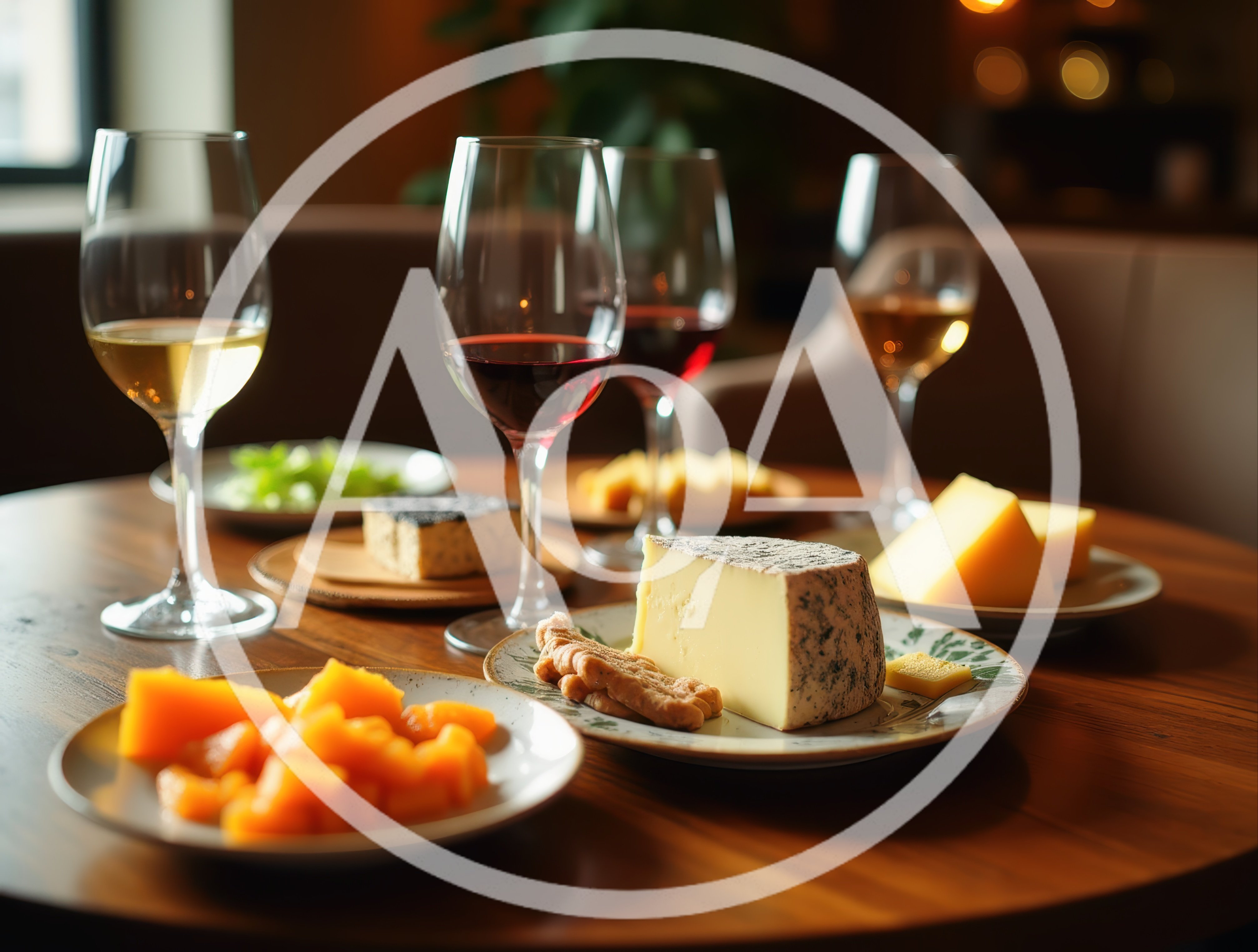 Wine Tasting With Assorted Cheeses On A Wooden Table