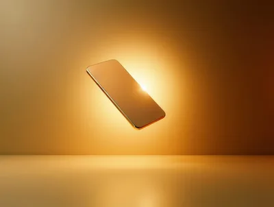 Floating Golden Smartphone in Minimalist Studio