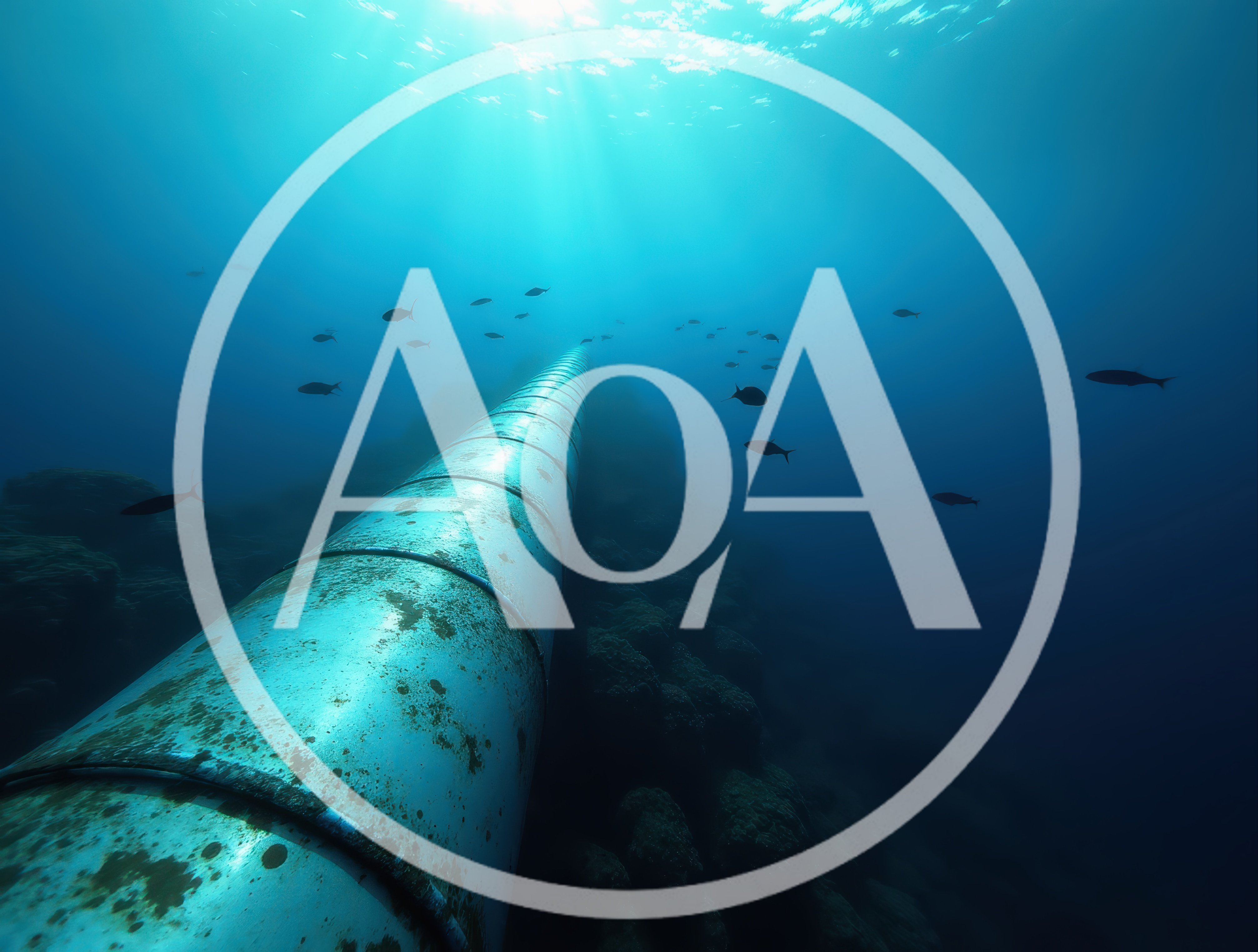 Underwater View Of A Large Submerged Industrial Pipeline