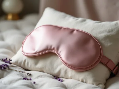 Pink Silk Sleep Mask Resting On A Soft Pillow