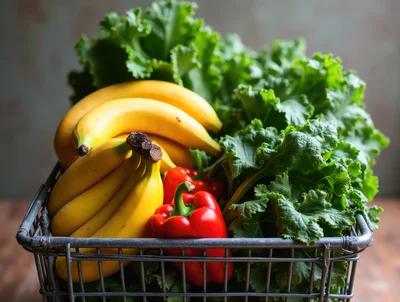 Fresh Produce In A Rustic Metal Wire Basket