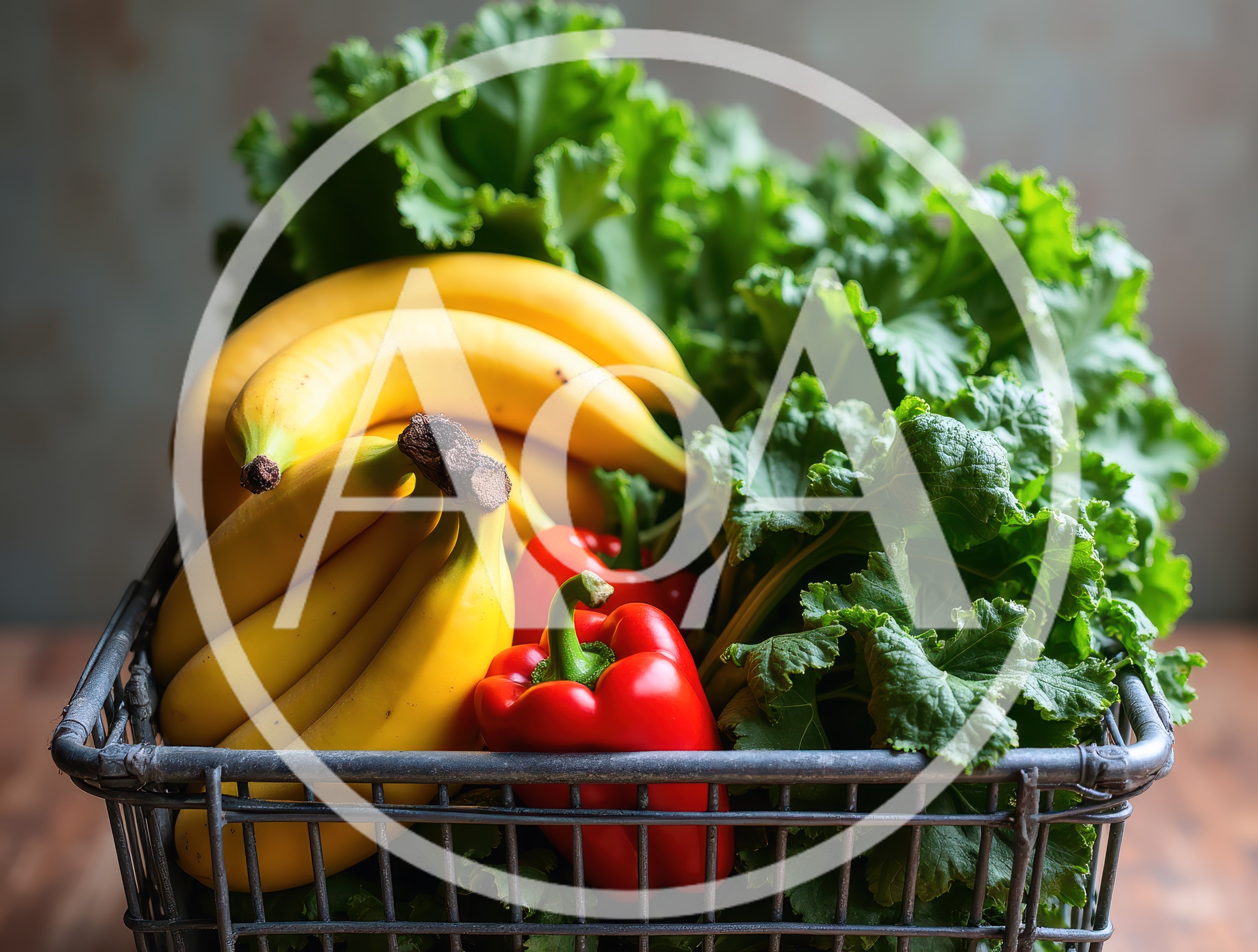 Fresh Produce In A Rustic Metal Wire Basket