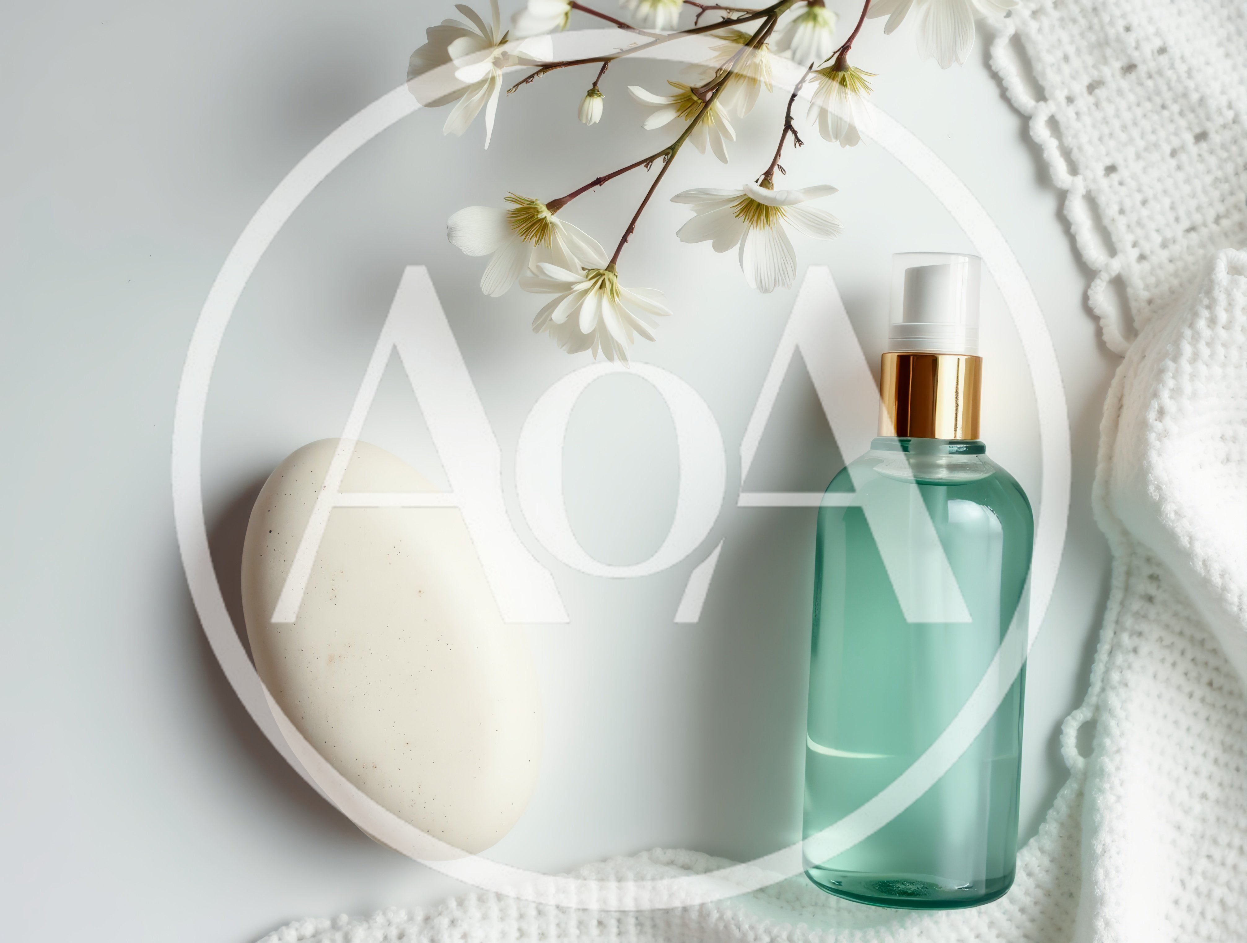Skincare Products With White Flowers And Fabric
