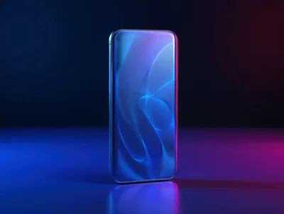 Modern Smartphone With Abstract Blue Neon Screen Display