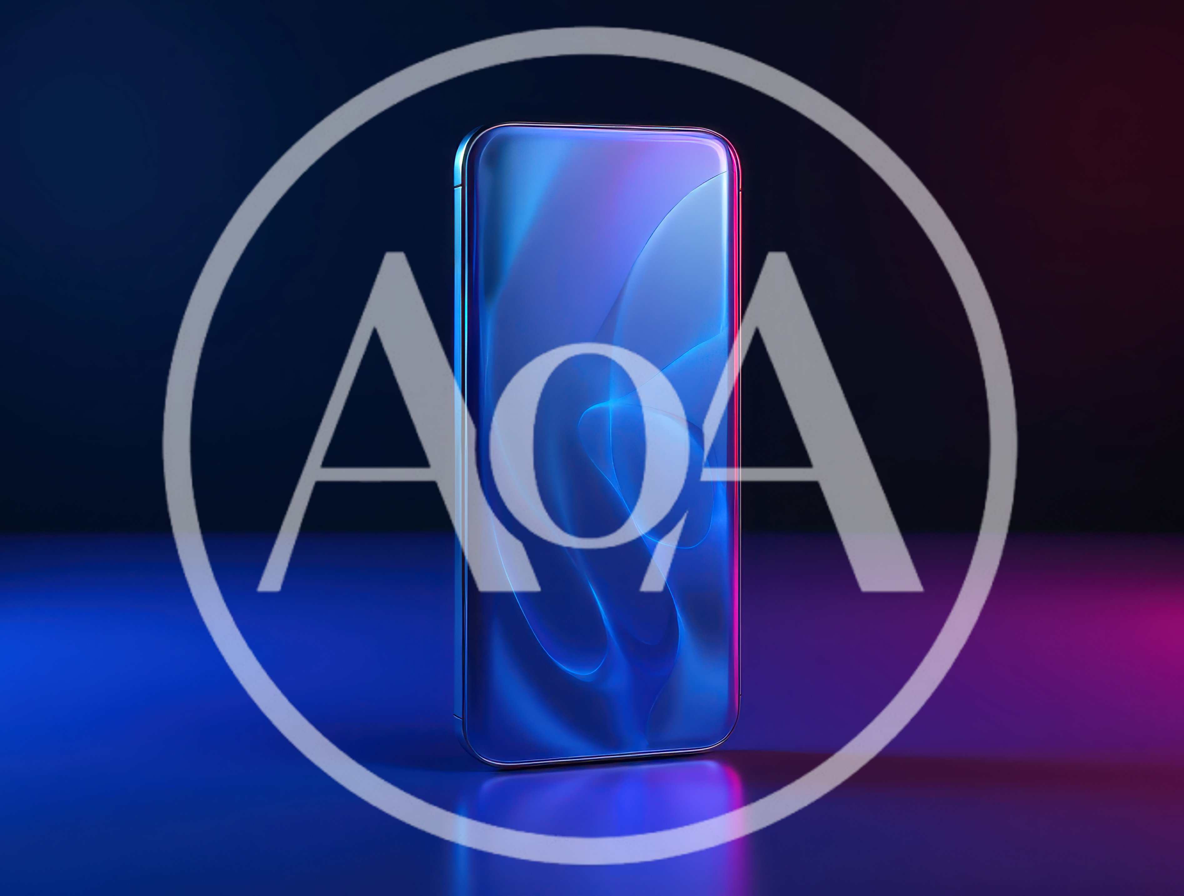 Modern Smartphone With Abstract Blue Neon Screen Display