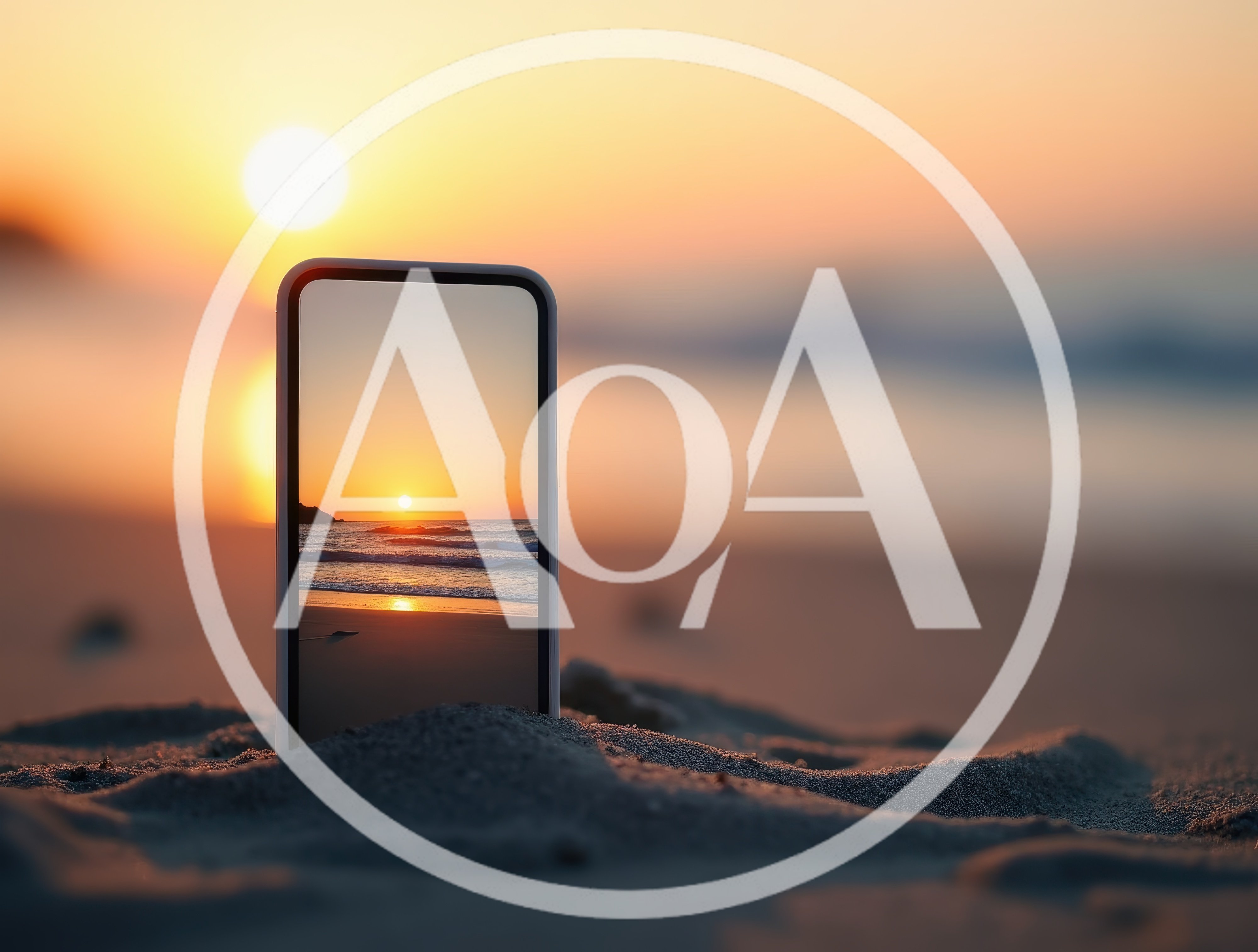 Smartphone Standing In Sand On Beach At Sunset