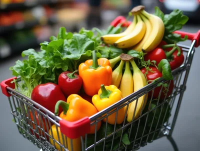 Shopping Cart Filled With Fresh Produce