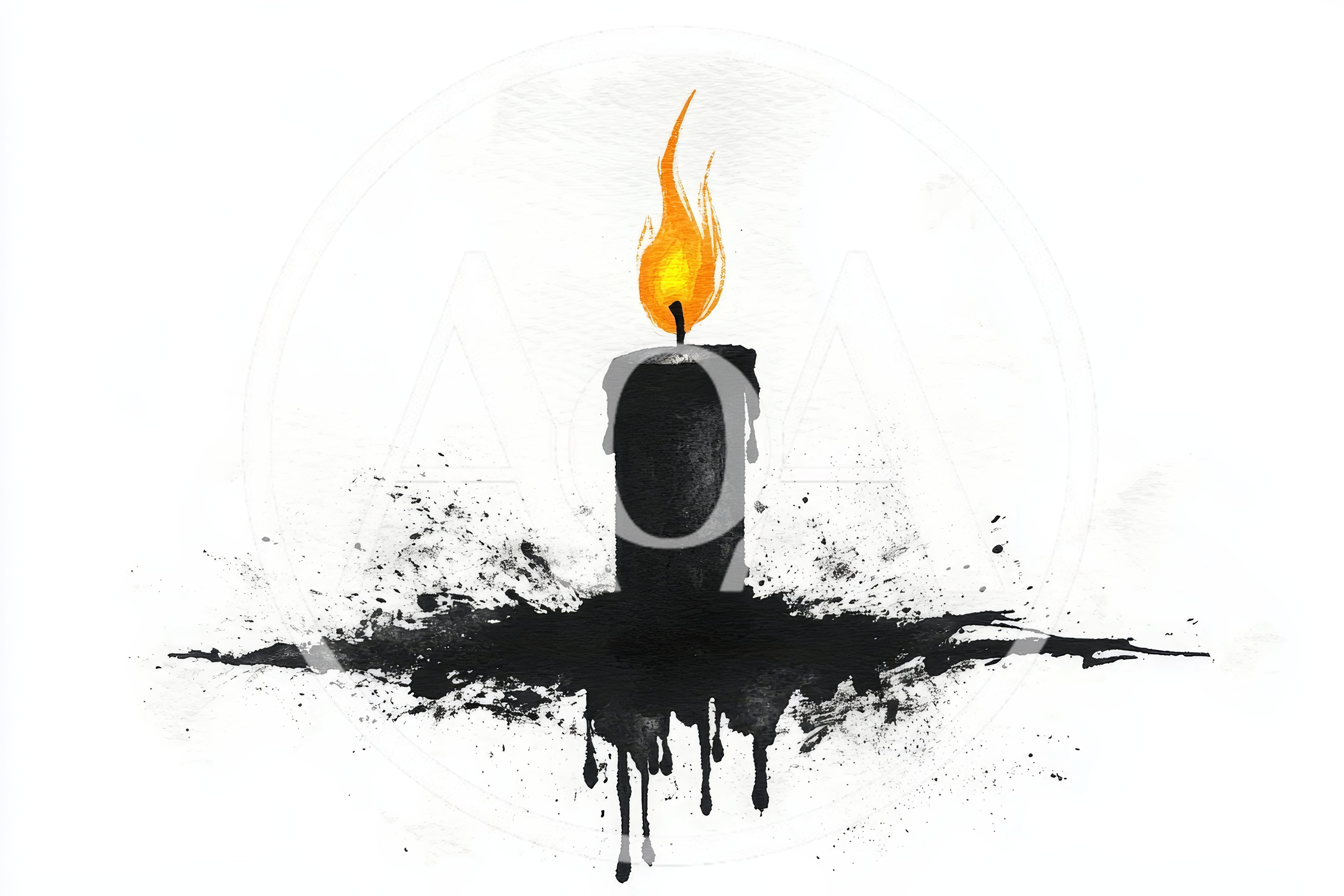 Black Candle With Burning Flame Watercolor Illustration