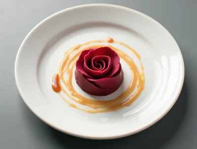 Gourmet Beetroot Rose Plated With Caramel Sauce