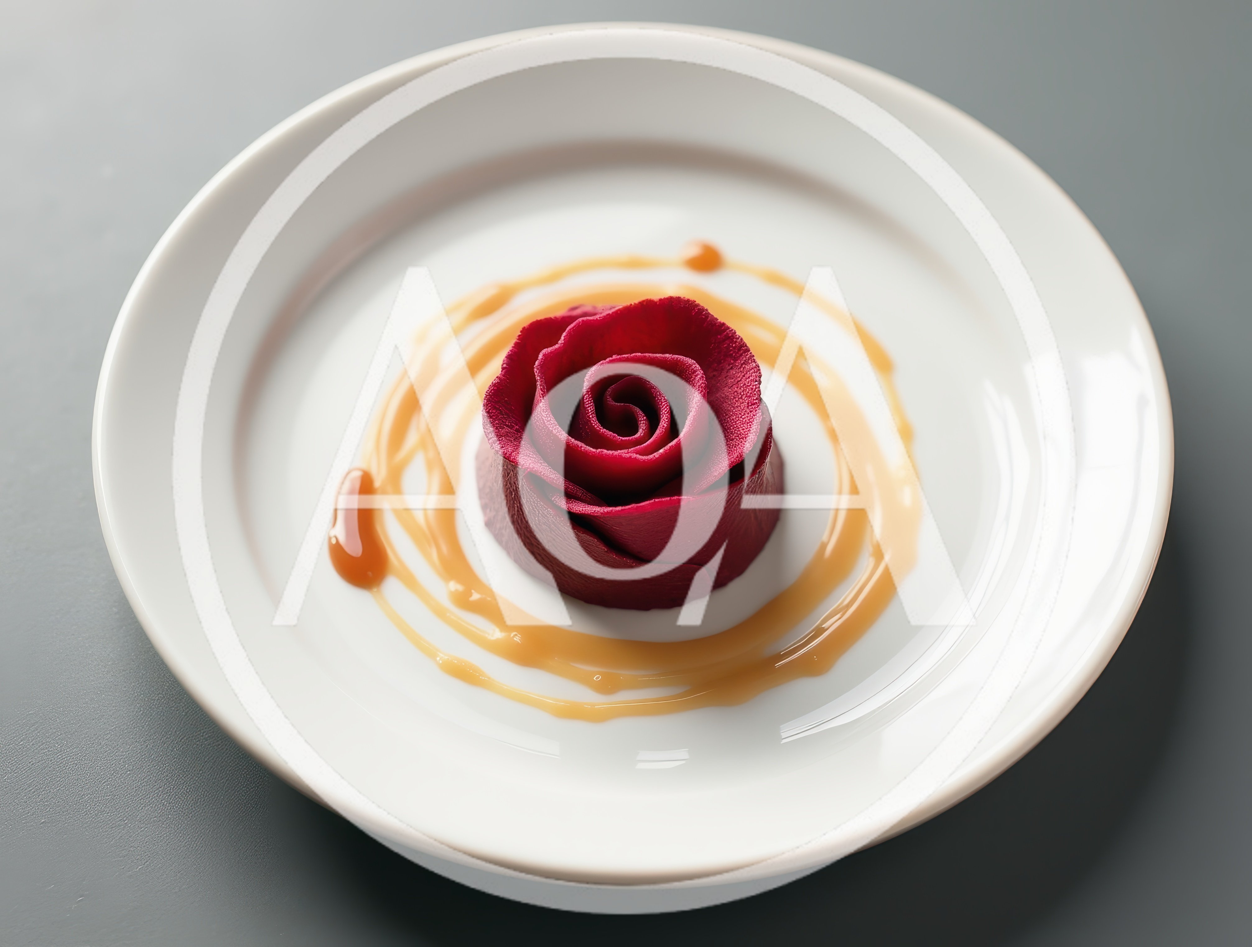 Gourmet Beetroot Rose Plated With Caramel Sauce