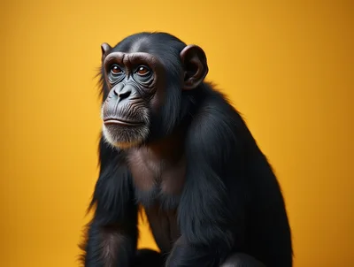 Portrait Of A Chimpanzee Against A Yellow Background