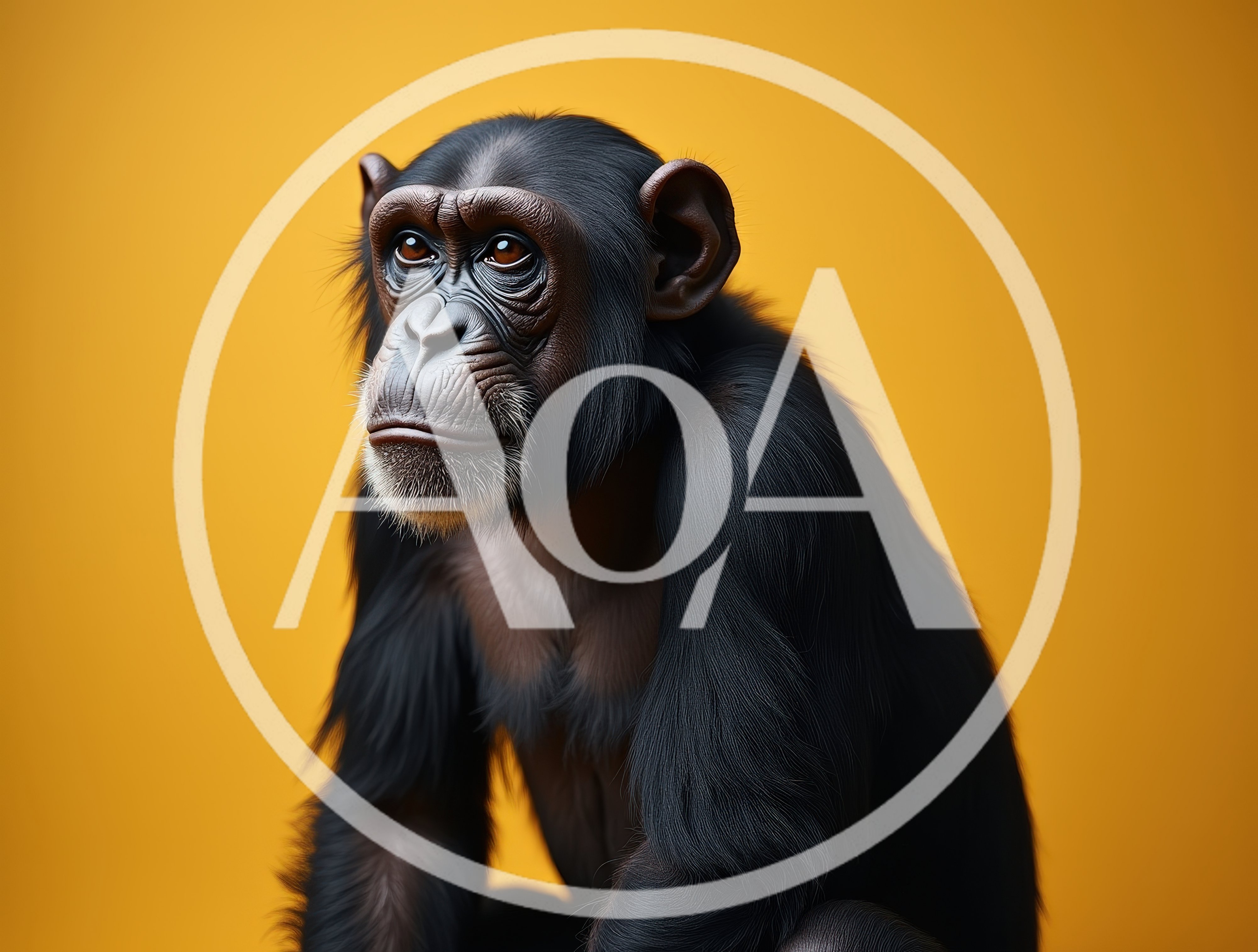 Portrait Of A Chimpanzee Against A Yellow Background