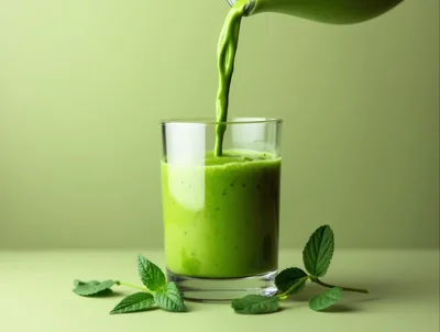 Green Smoothie Being Poured Into A Glass