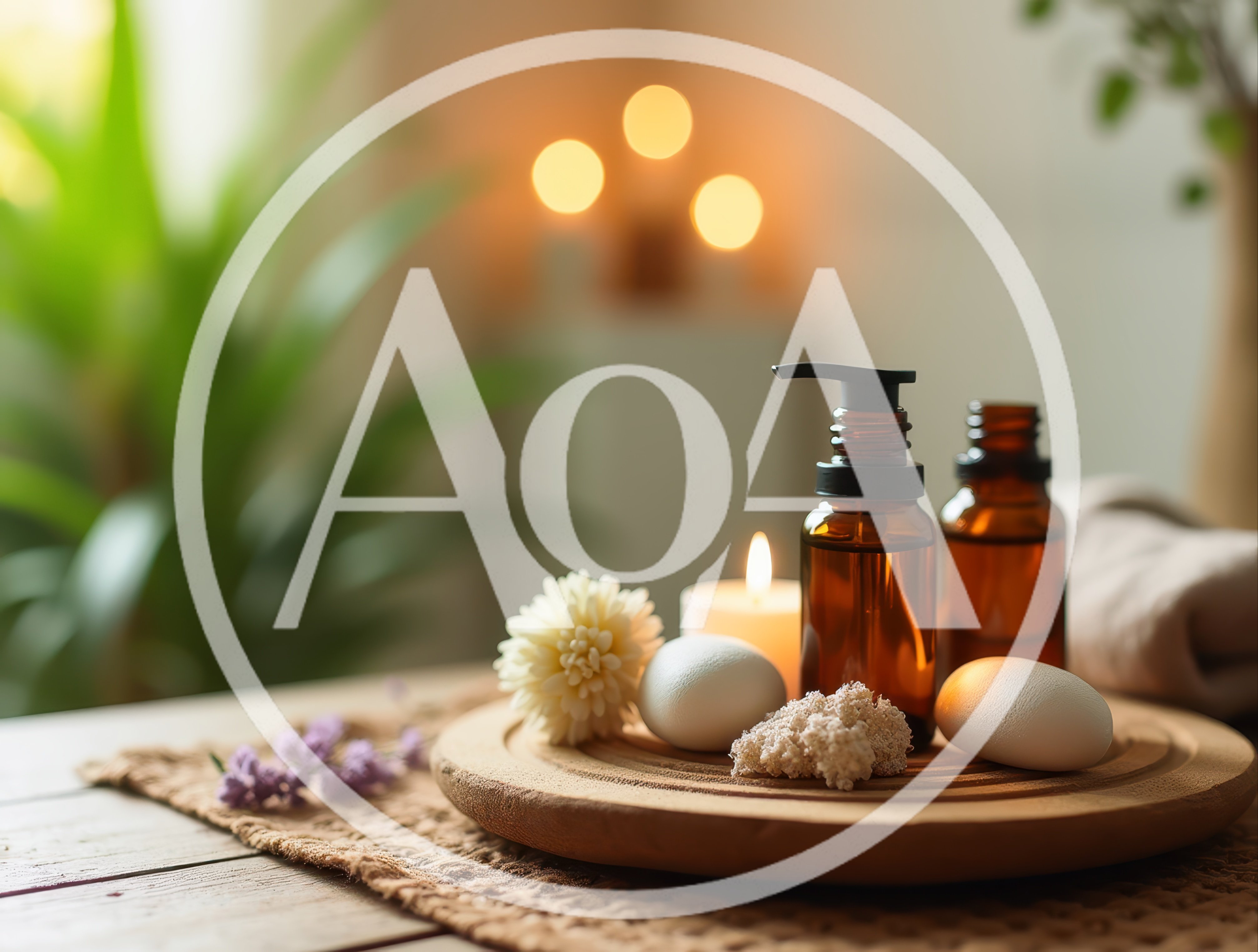 Spa Wellness Still Life With Amber Bottles And Candles