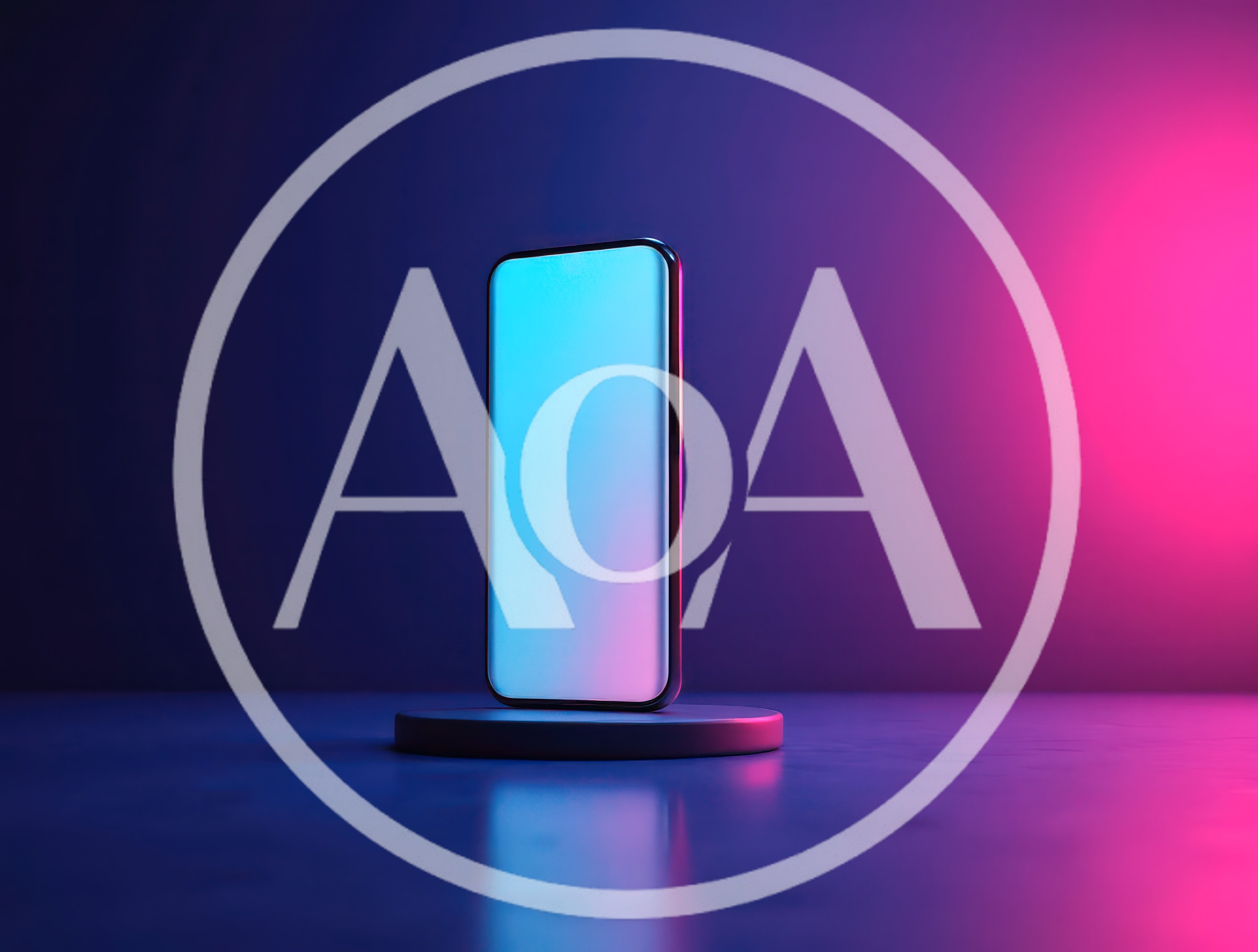 Smartphone Displaying Blank Screen on Circular Pedestal