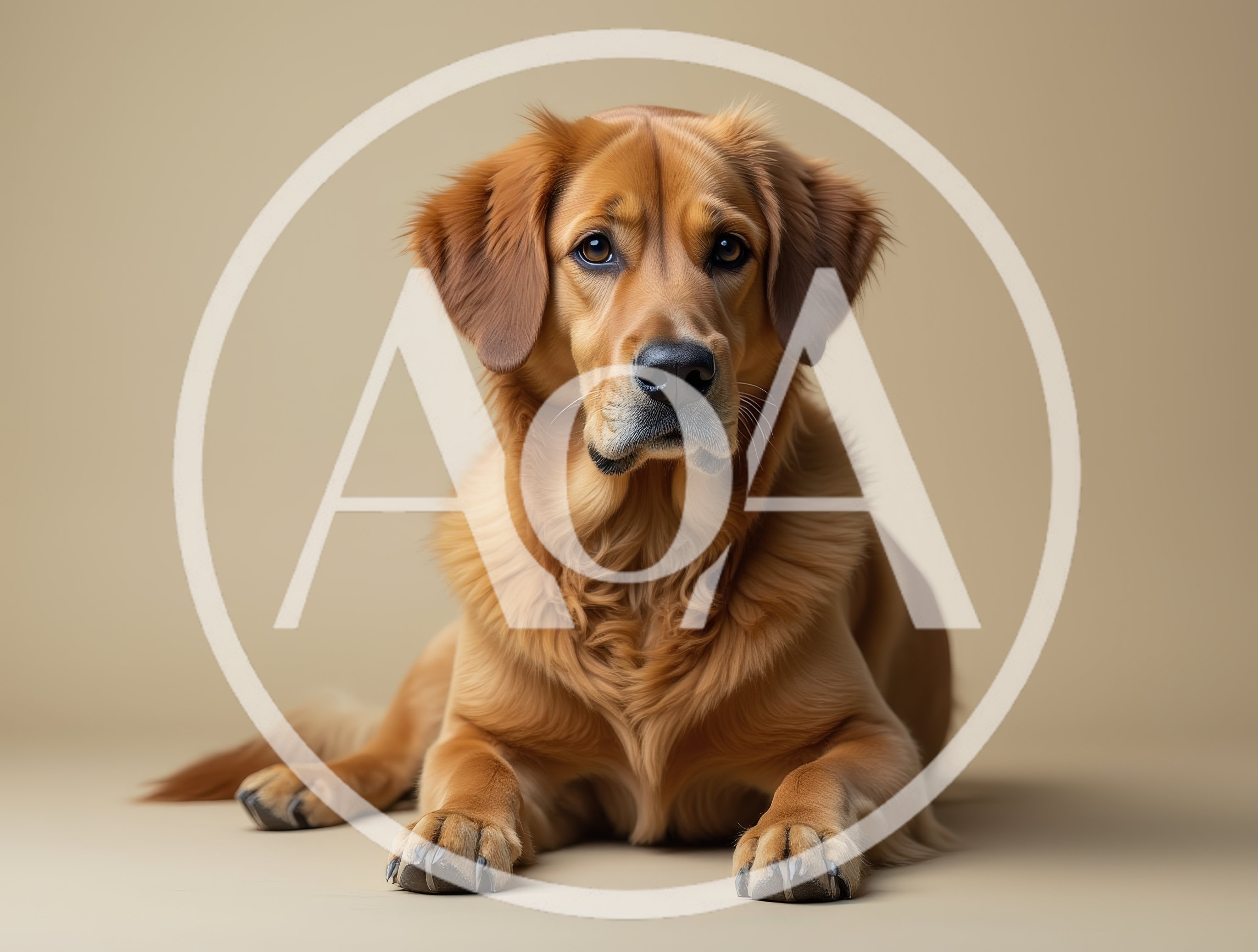 Golden Retriever Dog Lying Down On Beige Background