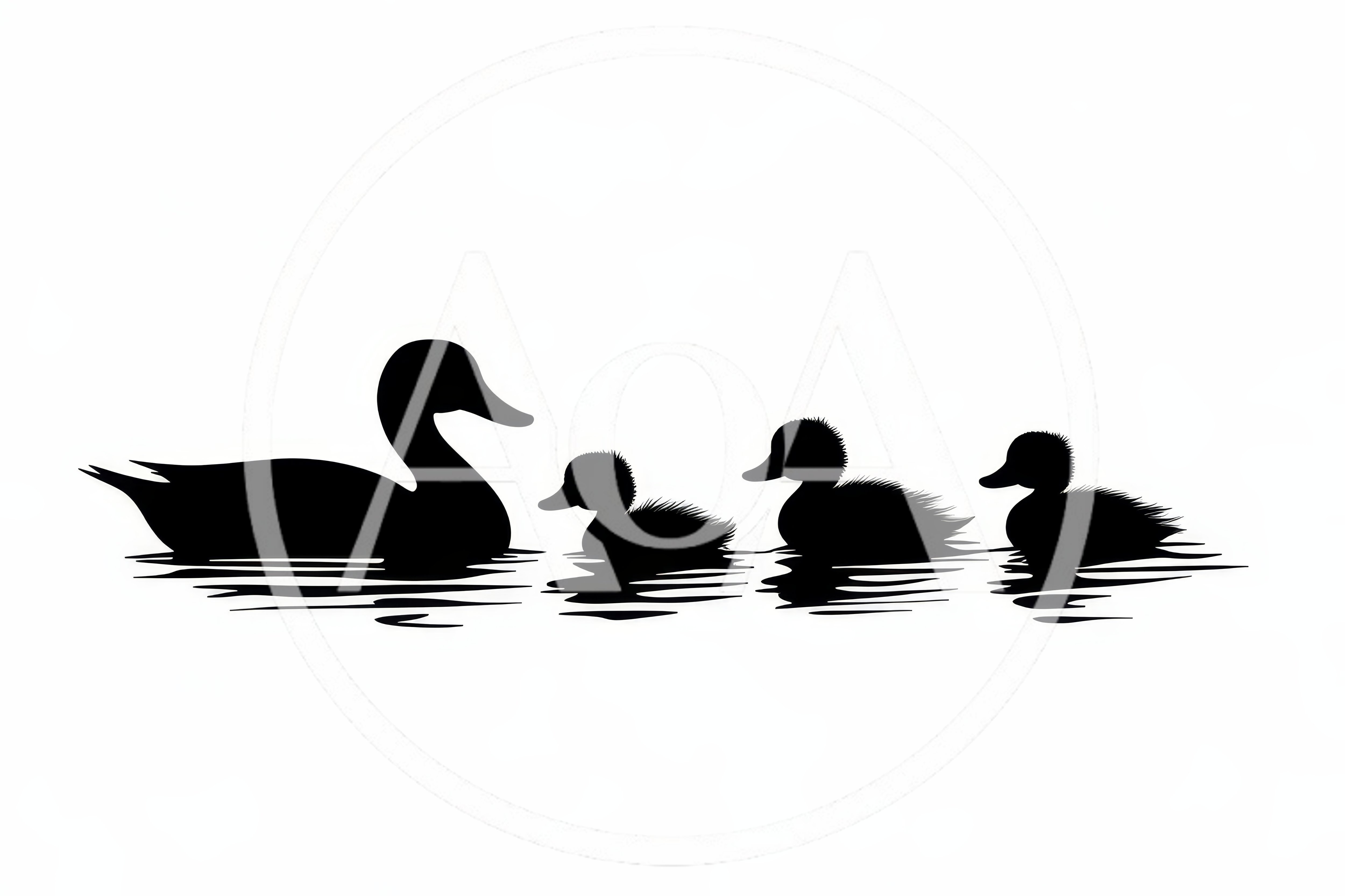 Silhouette Of A Mother Duck With Three Ducklings