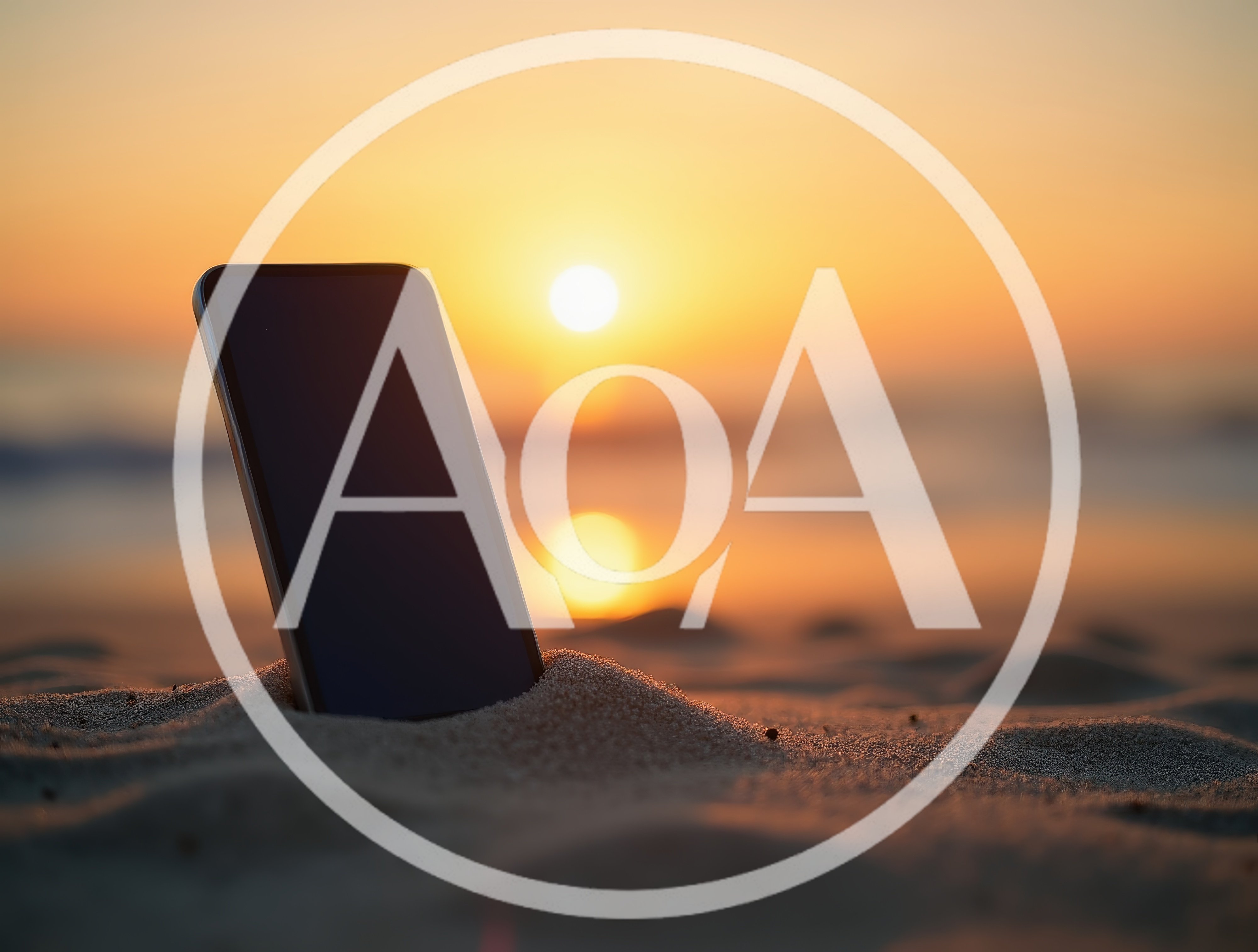 Smartphone Standing Upright In Beach Sand At Sunset