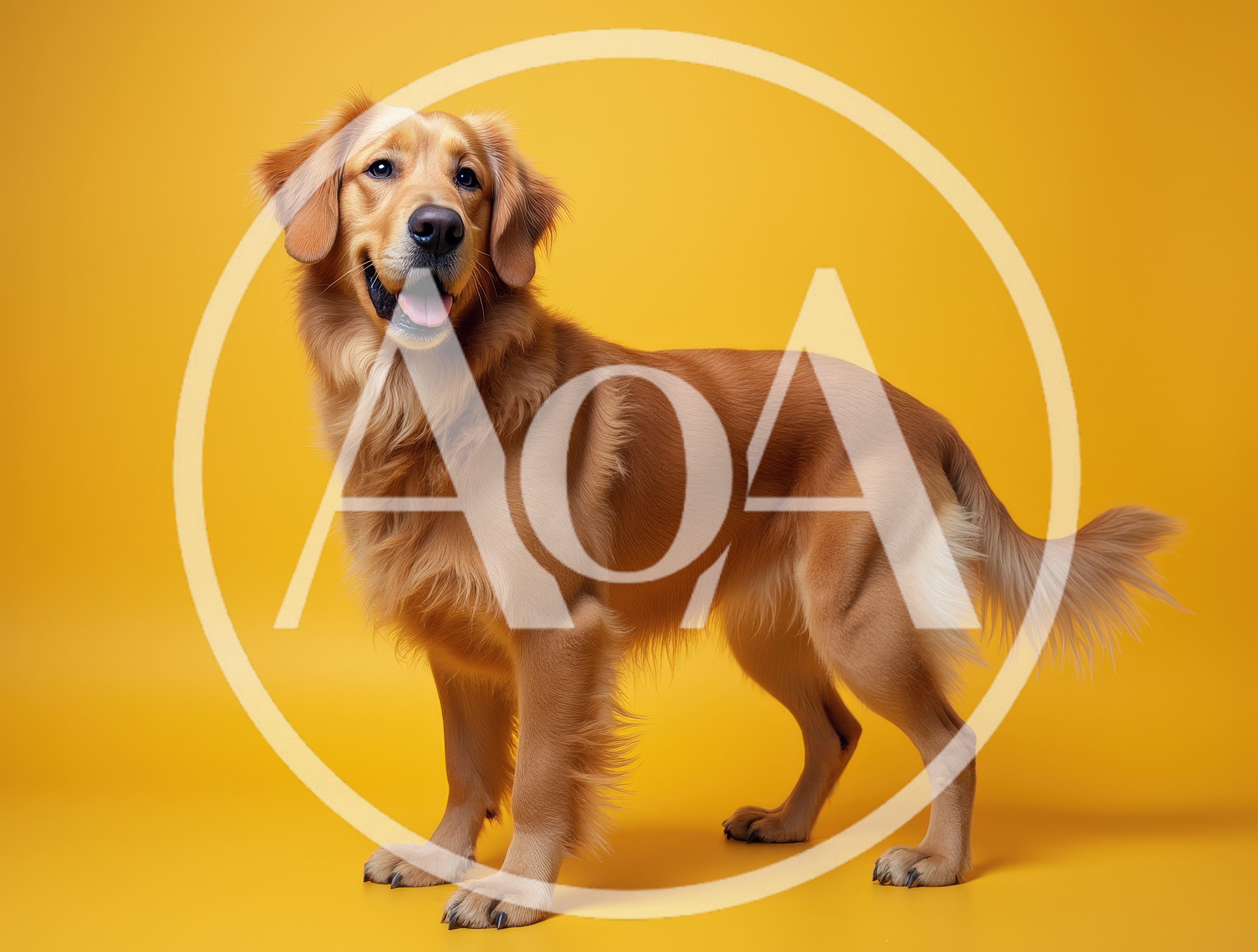 Golden Retriever Standing Against A Solid Yellow Background