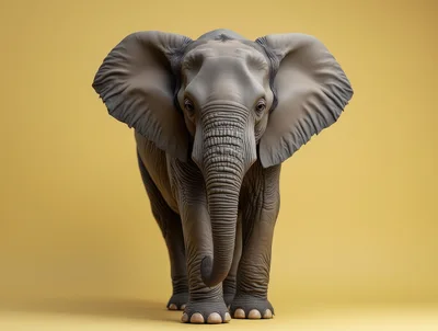 Majestic African Elephant Standing Against Solid Yellow Background
