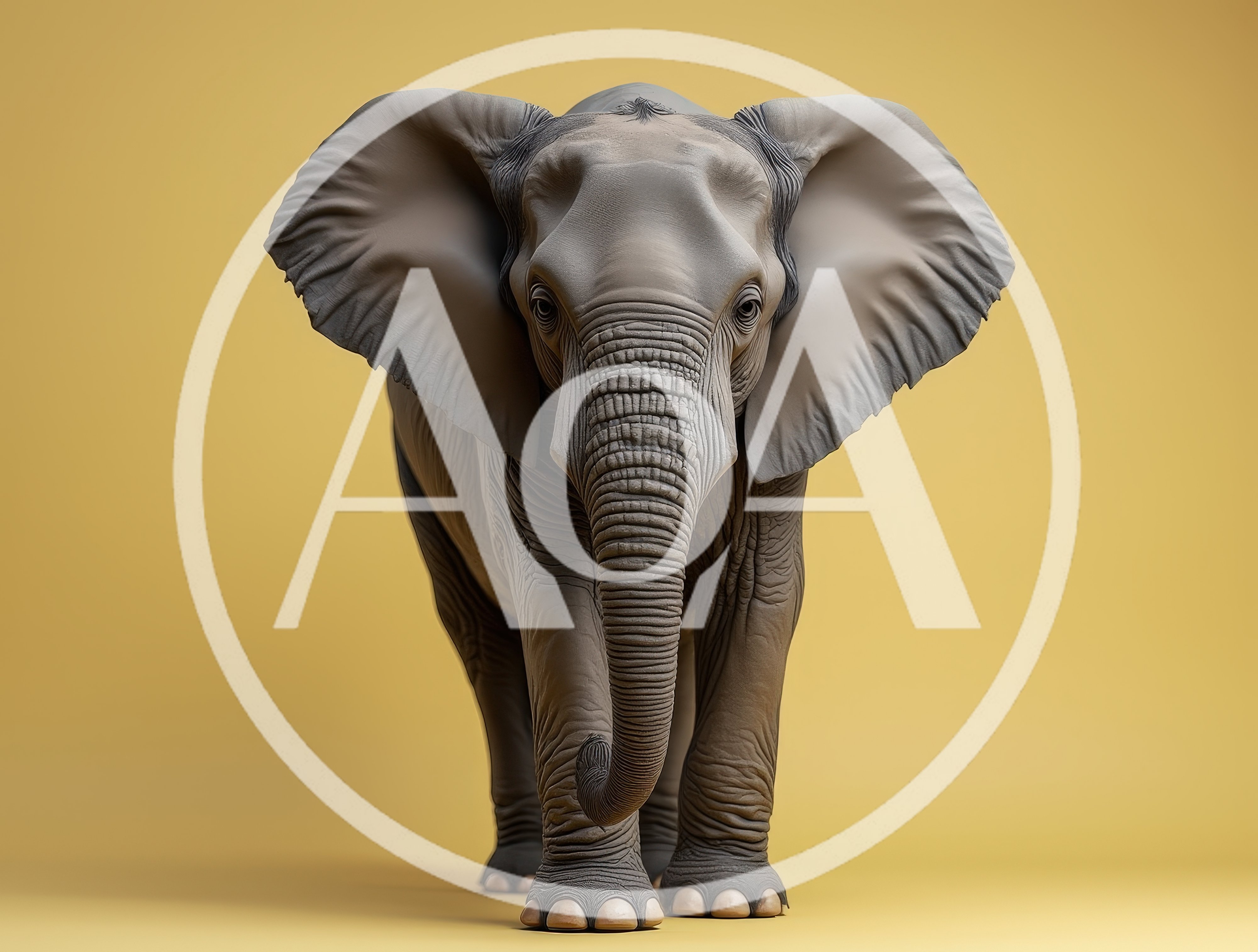Majestic African Elephant Standing Against Solid Yellow Background